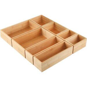 Bamboo Drawer Organizer 8 Pack Kitchen Storage Tray Utensil Cutlery Holders